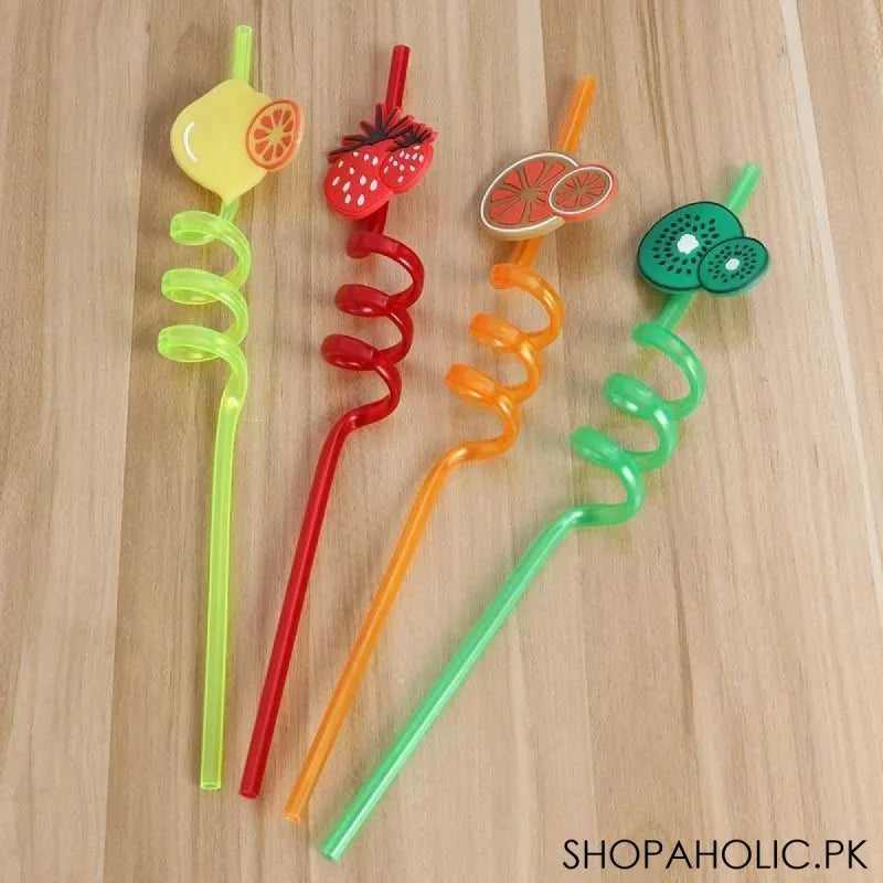 (set of 4) fruit shape reusable plastic drinking spiral straws image2