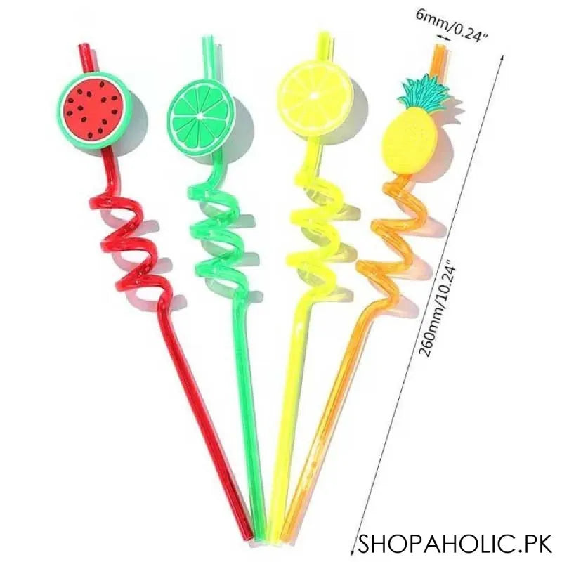 (set of 4) fruit shape reusable plastic drinking spiral straws image3