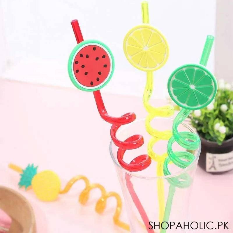 (set of 4) fruit shape reusable plastic drinking spiral straws image4