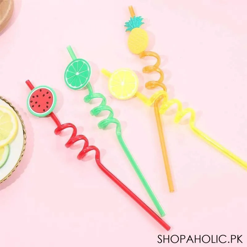 (set of 4) fruit shape reusable plastic drinking spiral straws image5