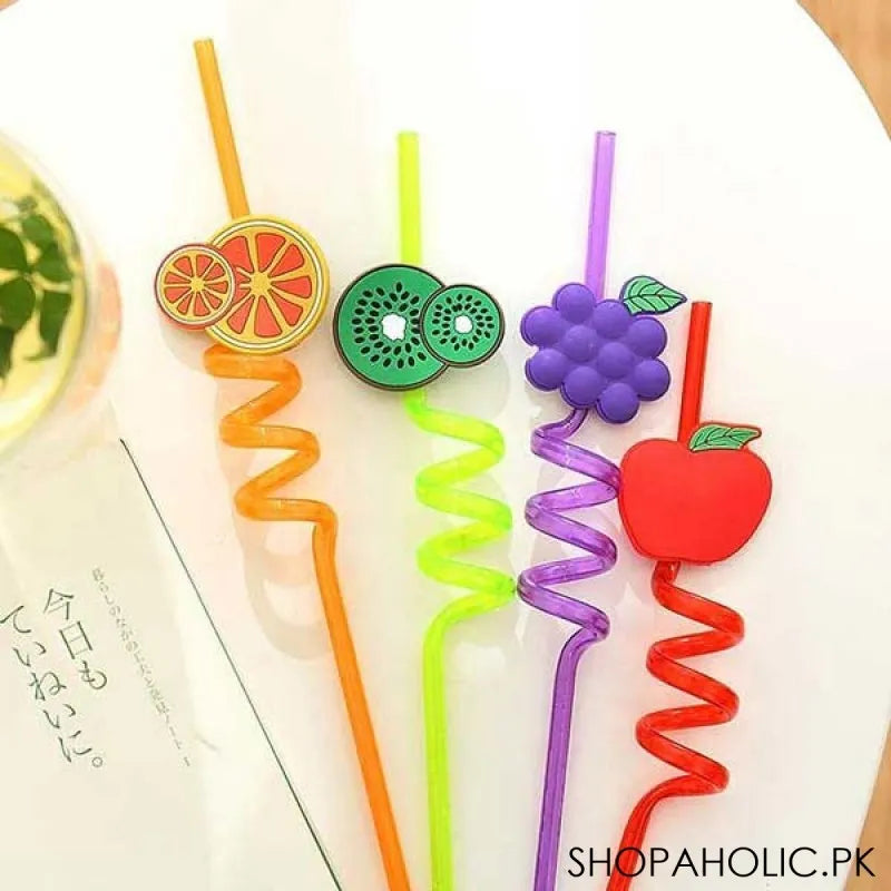 (set of 4) fruit shape reusable plastic drinking spiral straws image6