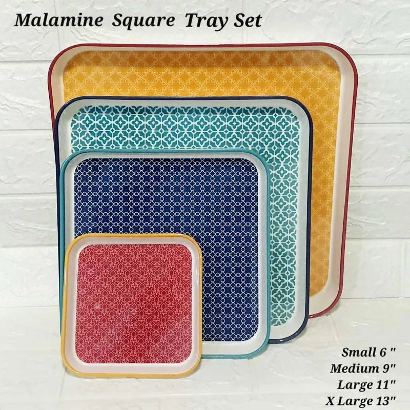 (set of 4) melamine square tray set main image