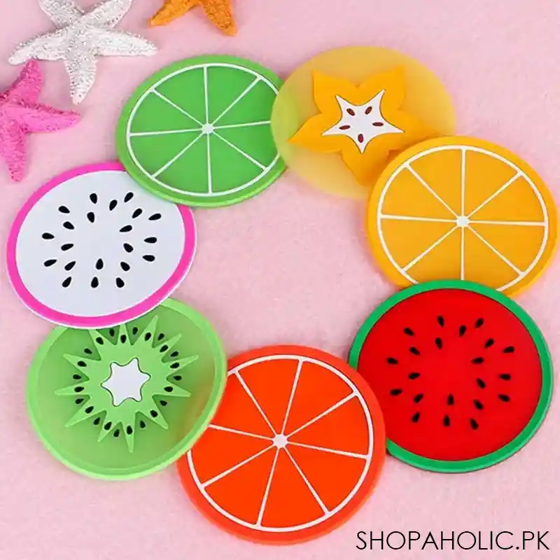 (set of 4) silicone fruit print round coasters   random colour and design image3