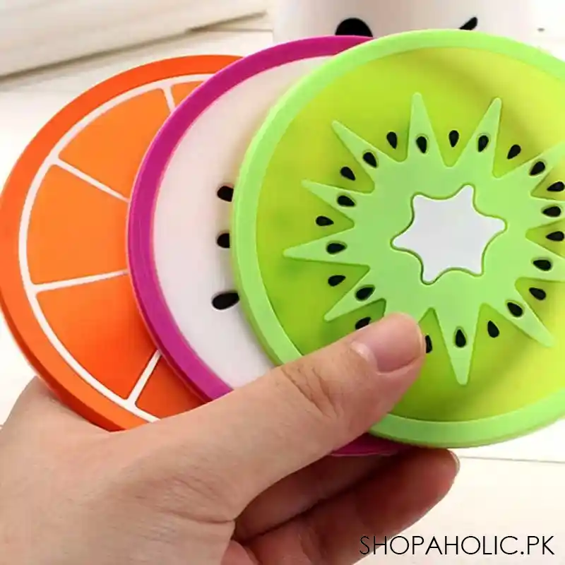 (set of 4) silicone fruit print round coasters   random colour and design image4