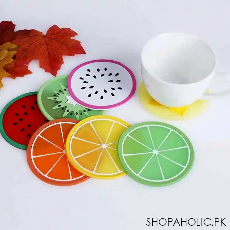 (set of 4) silicone fruit print round coasters   random colour and design image7