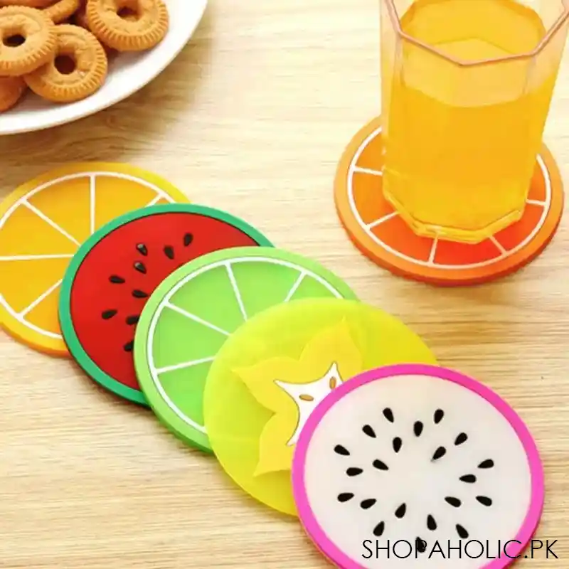 (set of 4) silicone fruit print round coasters   random colour and design main image