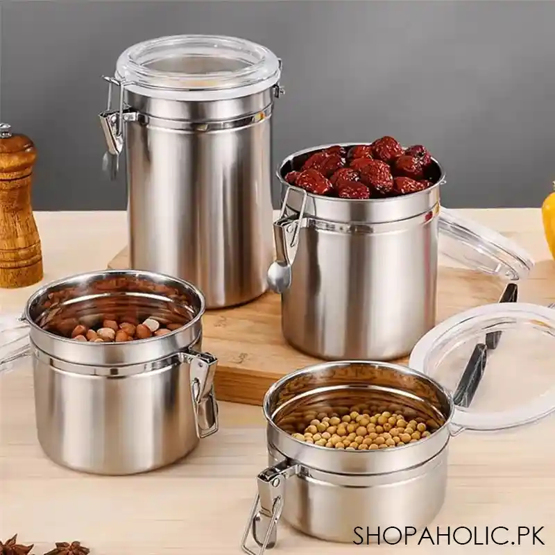 set of 4 stainless steel airtight sealed canister main image