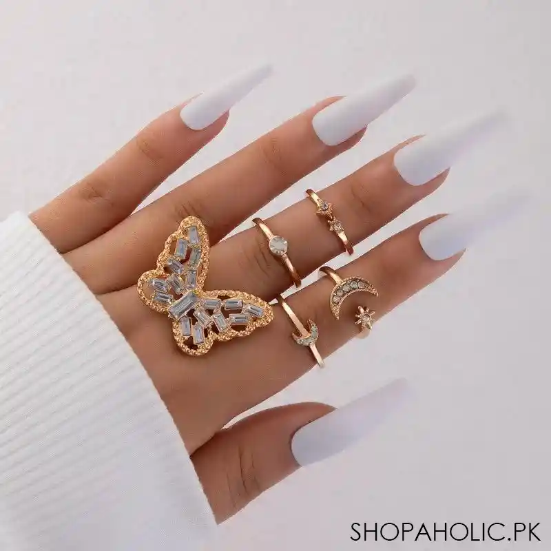 set of 5 alloy butterfly star moon rings set main image