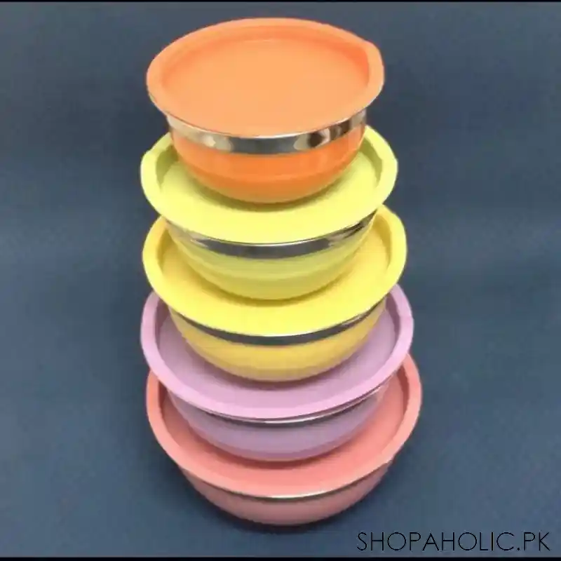 set of 5 colorful stainless steel bowl with lids main image