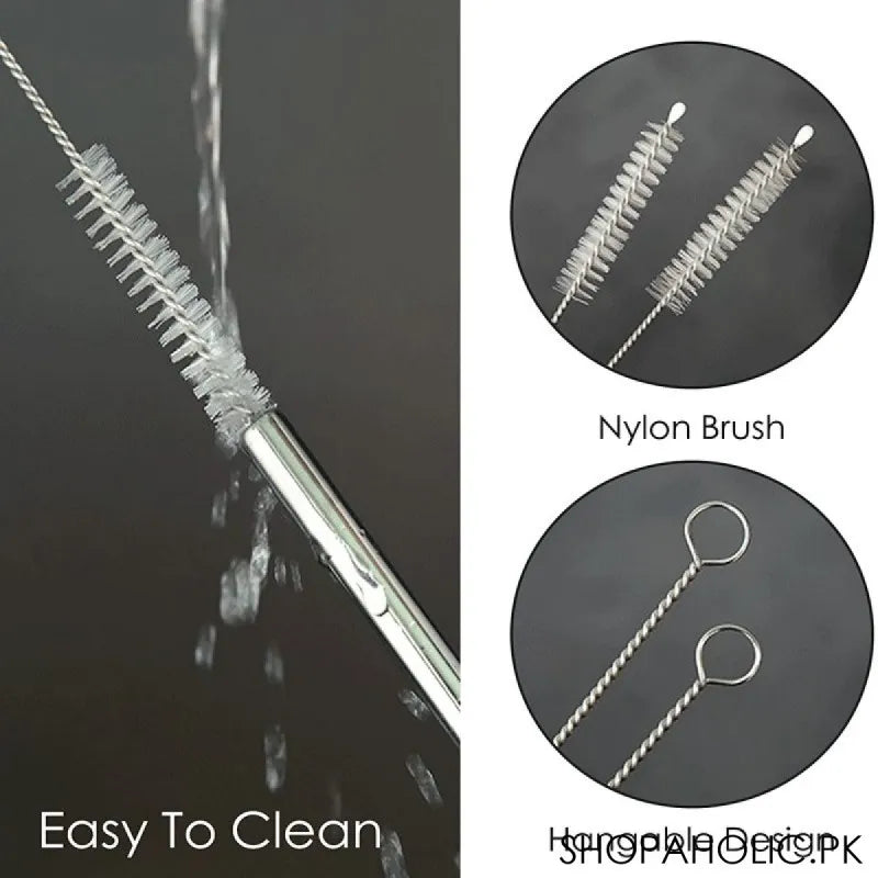 (set of 5) reusable stainless steel metal straws with cleaning brush image4