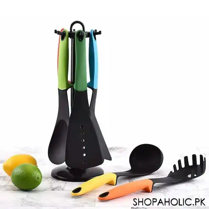 (set of 6) nylon non stick spatula set with rotating stand image5