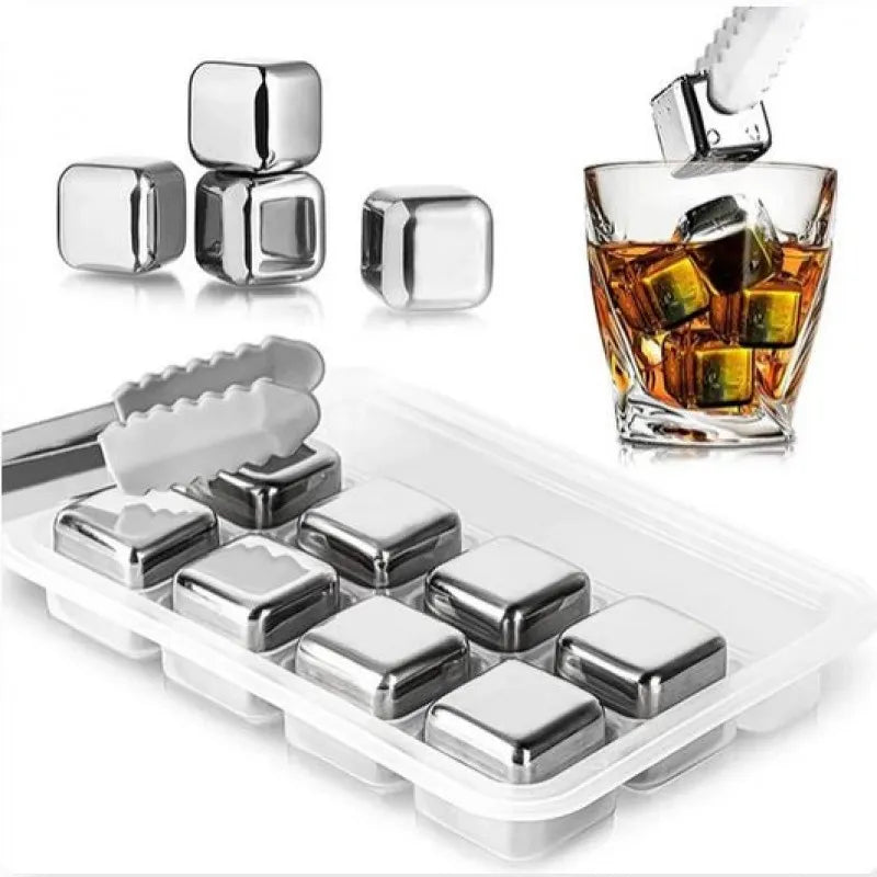 set of 8 steel ice cubes with clip main image