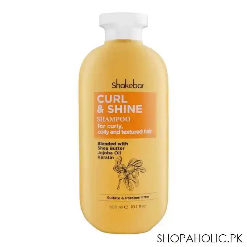 shakebar curl & shine sulfate & paraben free shampoo, for curly, coily and textured hair, 300ml main image