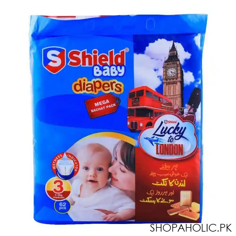 shield baby diapers no. 3, 4 9kg medium, 62 pack main image