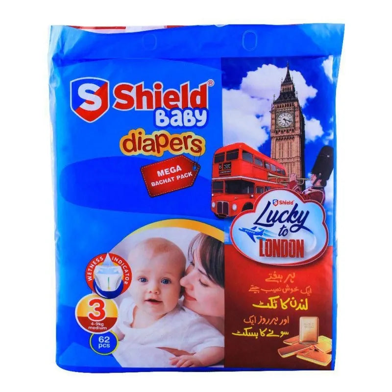 shield baby diapers no. 3, 4 9kg medium, 62 pack main image