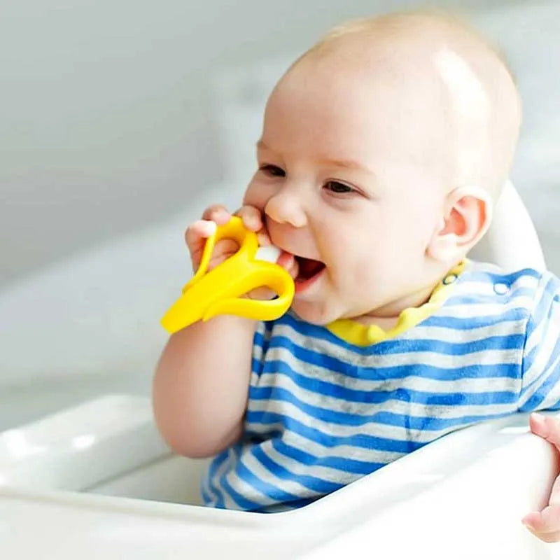 silicone banana shape baby teether toothbrush image5