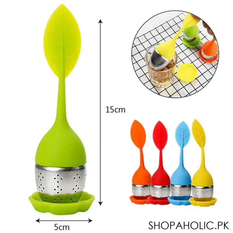 silicone leaf tea infuser with drip tray image2