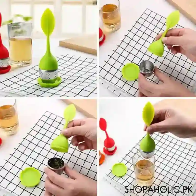 silicone leaf tea infuser with drip tray image4