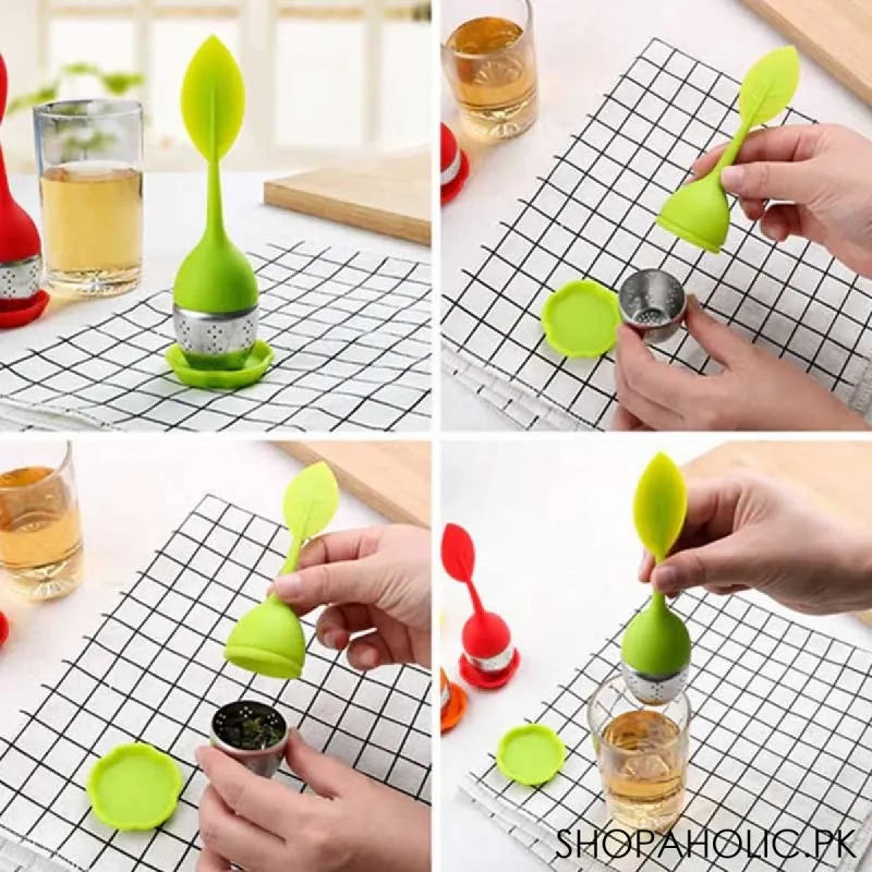 silicone leaf tea infuser with drip tray image4