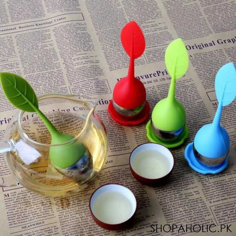 silicone leaf tea infuser with drip tray image6