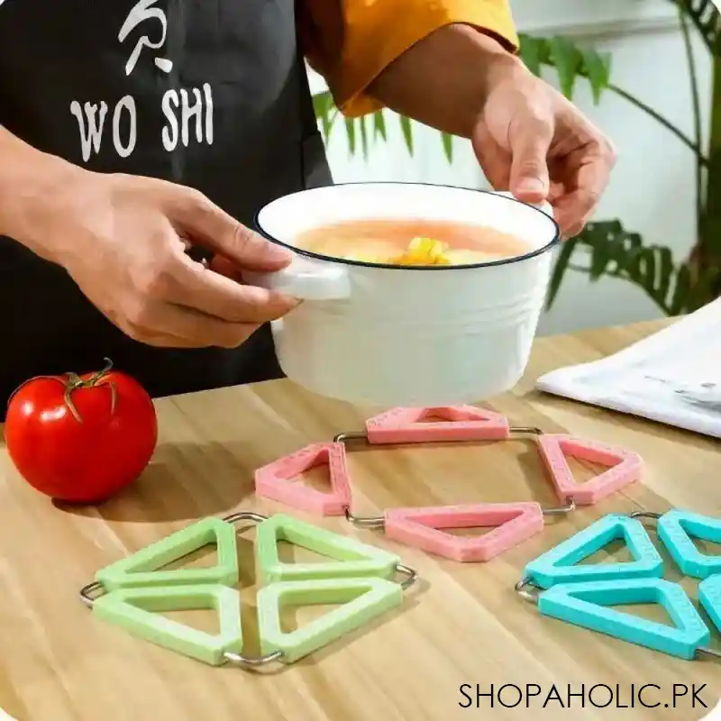 silicone and stainless steel foldable collapsible hot pot pad image3