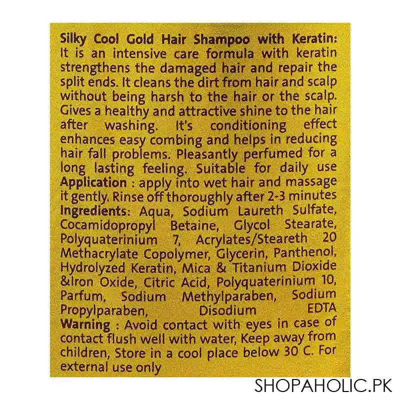 Silky Cool Gold Keratin & Pro-Vitamin B5 Keratin Shampoo, 250ml - Image 3