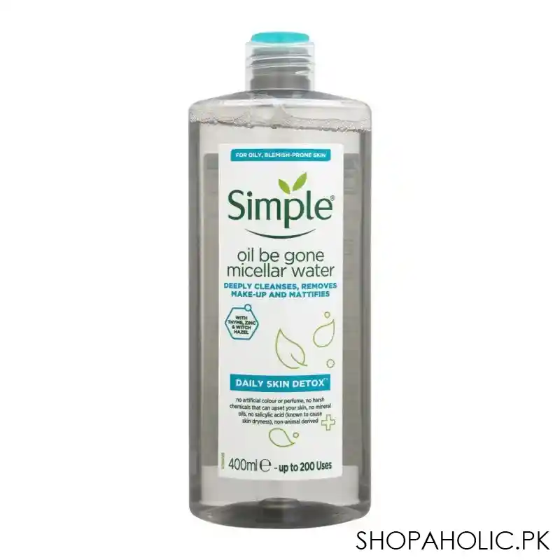 simple daily skin detox oil be gone micellar water, for oily & blemish prone skin, 400ml main image