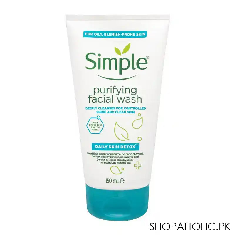 Simple Daily Skin Detox Purifying Facial Wash, For Oily & Blemish-Prone Skin, 150ml - Main Image