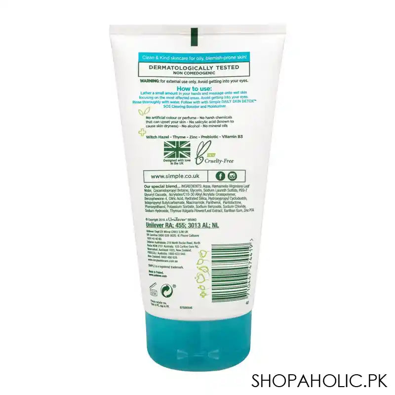 Simple Daily Skin Detox Purifying Facial Wash, For Oily & Blemish-Prone Skin, 150ml - Image 2