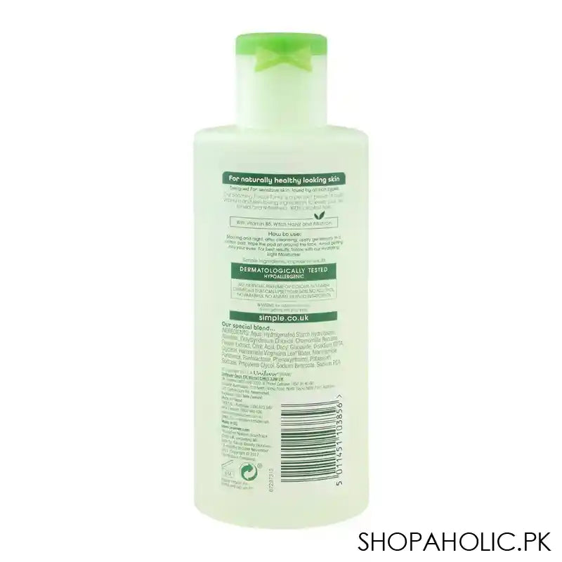 Simple Kind To Skin Soothing Facial Toner, Alcohol + Paraben Free, 200ml - Image 2