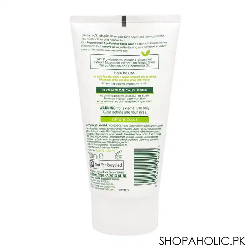 Simple Regeneration Age Resisting Facial Wash, 150ml - Image 2