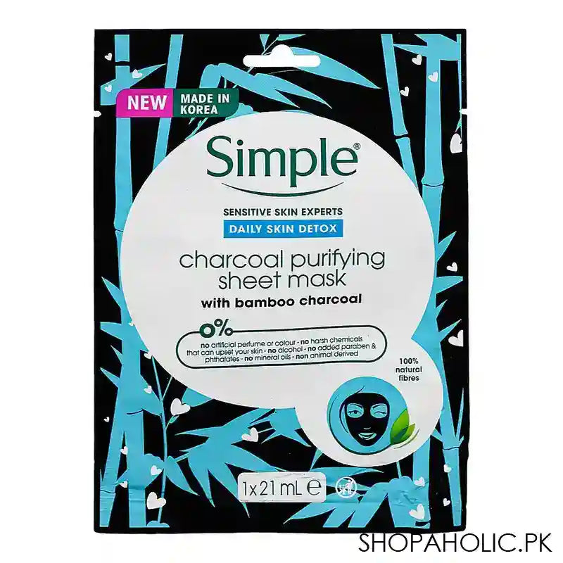 Simple Sensitive Skin Experts Bamboo Charcoal+Zinc Purifying Sheet Mask, 21ml - Image 3