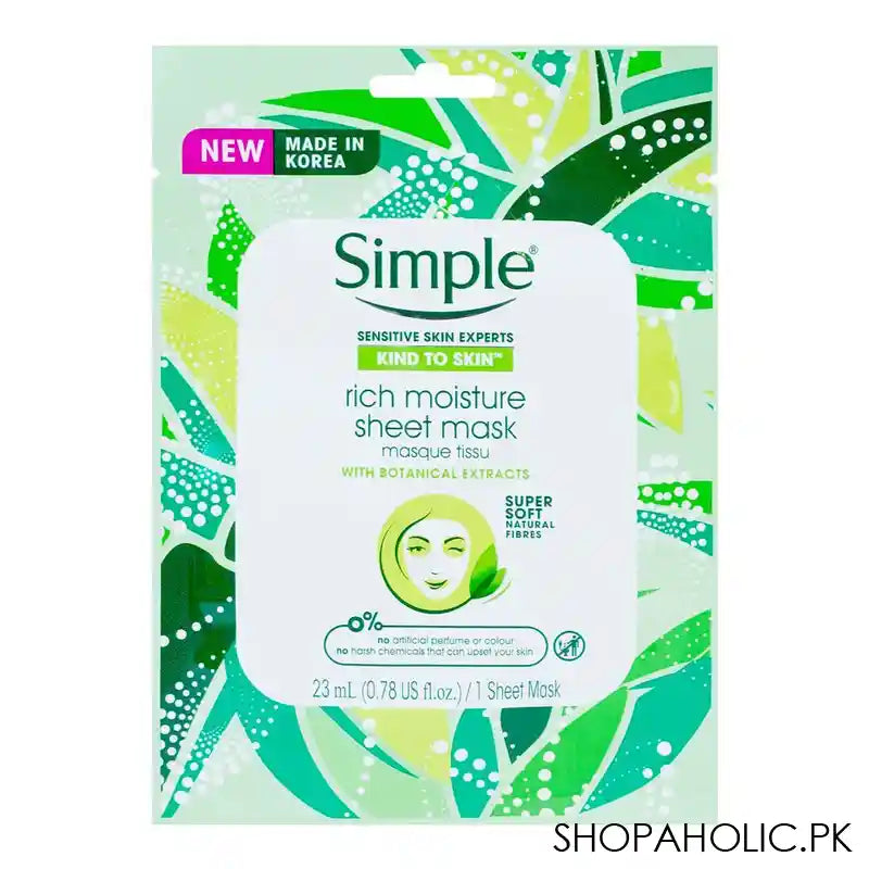 Simple Sensitive Skin Experts Rich Moisture Sheet Mask With Botanical Extracts, 1-Pack, 23ml - Image 3