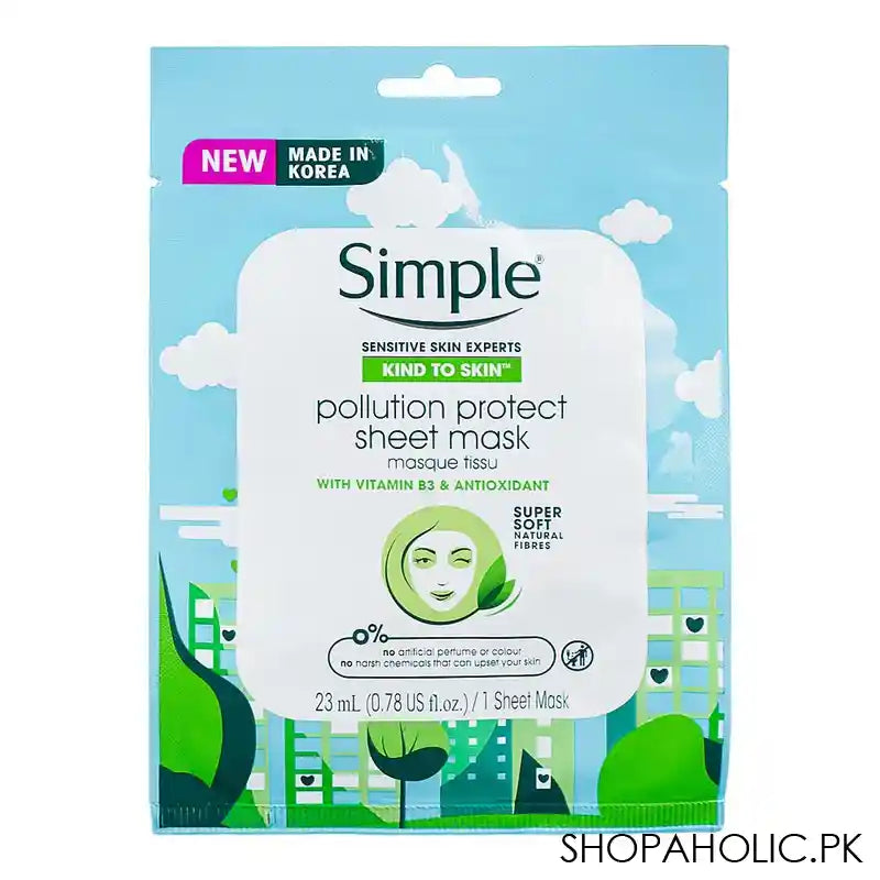 Simple Sensitive Skin Experts Vitamin B3 & Antioxidant Pollution Protect Sheet Mask, 23ml - Image 2