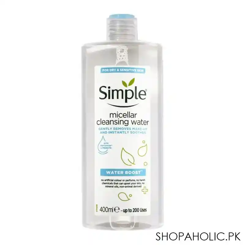 simple water boost dry & sensitive skin micellar cleansing water, 400ml main image