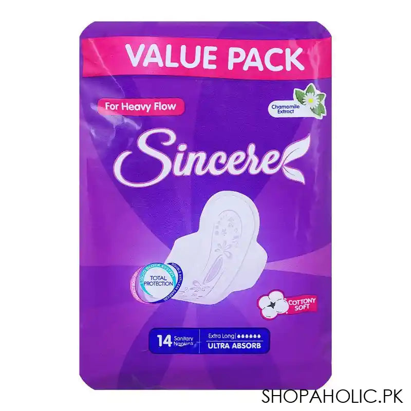 Sincere Ultra Absorb Extra Long Sanitary Napkins Value Pack, 14-Pack - Image 2