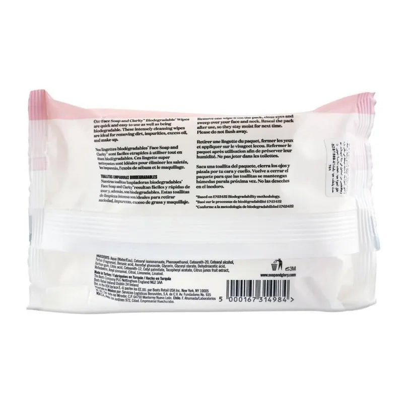 soap & glory face soap & clarity biodegradable facial wipes, 30 pack image2