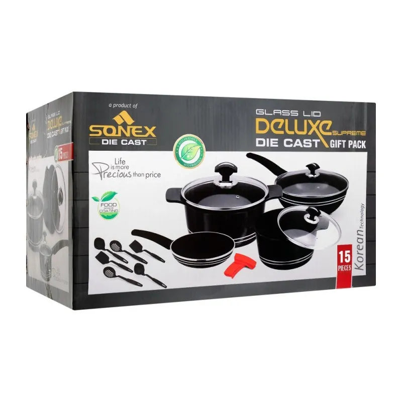 sonex glass lid deluxe plus die cast cooking set, 15 pieces, 53026 image2