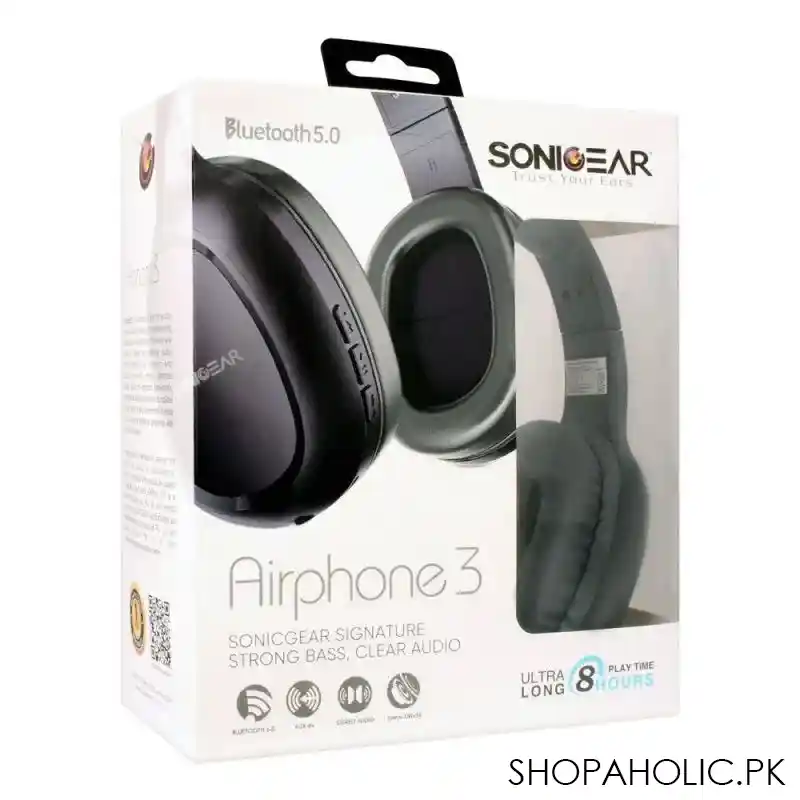 sonicear airphone 3 on ear bluetooth headphones, black image2