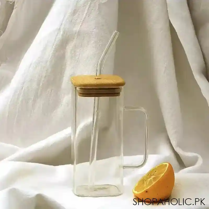 square coffee mug with wooden top and straw image2