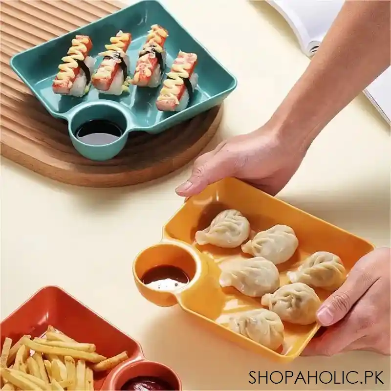 square dumpling plate with dipping dish main image