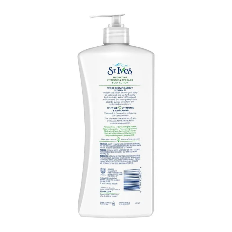 st. ives hydrating vitamin e & avocado body lotion, paraben free, 621ml image2