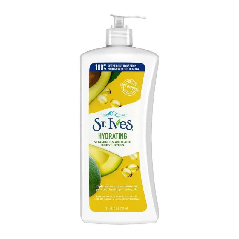 st. ives hydrating vitamin e & avocado body lotion, paraben free, 621ml main image