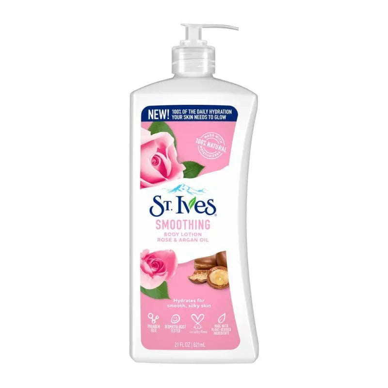 st. ives smoothing rose & argan oil body lotion, paraben free, 621ml main image