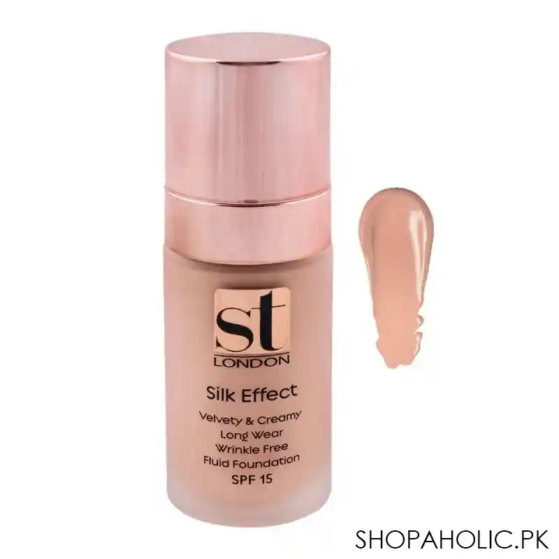 st london silk effect fluid foundation, beige, spf 15, velvety & creamy, long wear, wrinkle filler main image