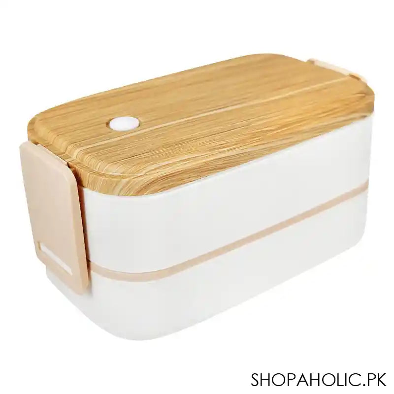 Stainless Steel 2 Layer Lunch Box, 1400ml, White, 7.3in (H) x 4.1in (W) x 3.5in (D), 90069 - Main Image