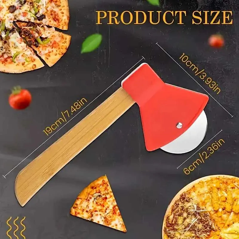 stainless steel bamboo handle axe type pizza roller cutter image8