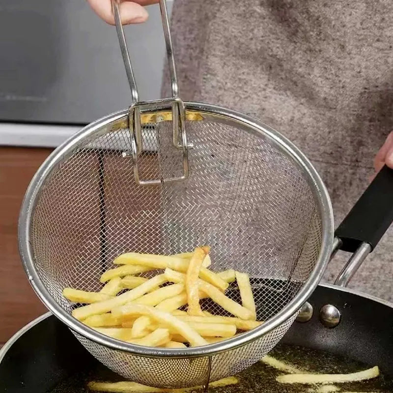 stainless steel deep fry wire mesh basket with folding handle image7