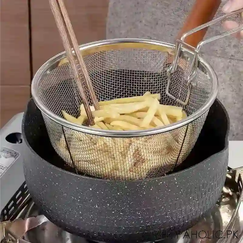 stainless steel deep fry wire mesh basket with folding handle main image