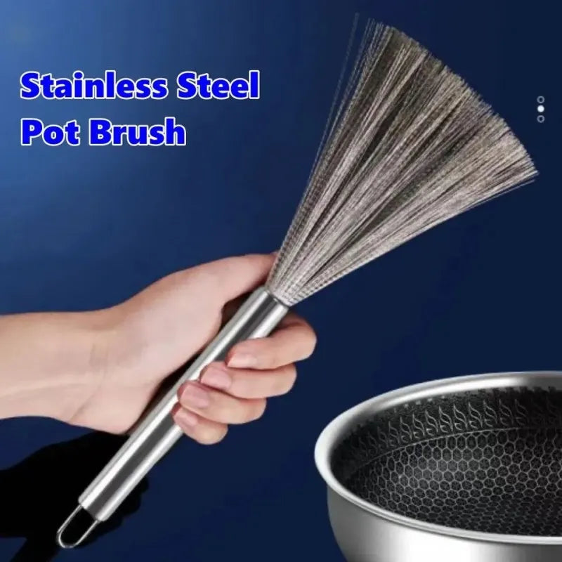 stainless steel long handle pot cleaning brush main image